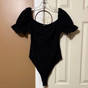 Elegant Black Puff Sleeve Bodysuit